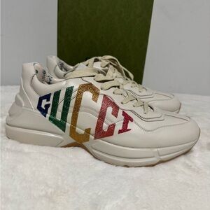 Gucci Cream Sneakers with Multicolor Logo